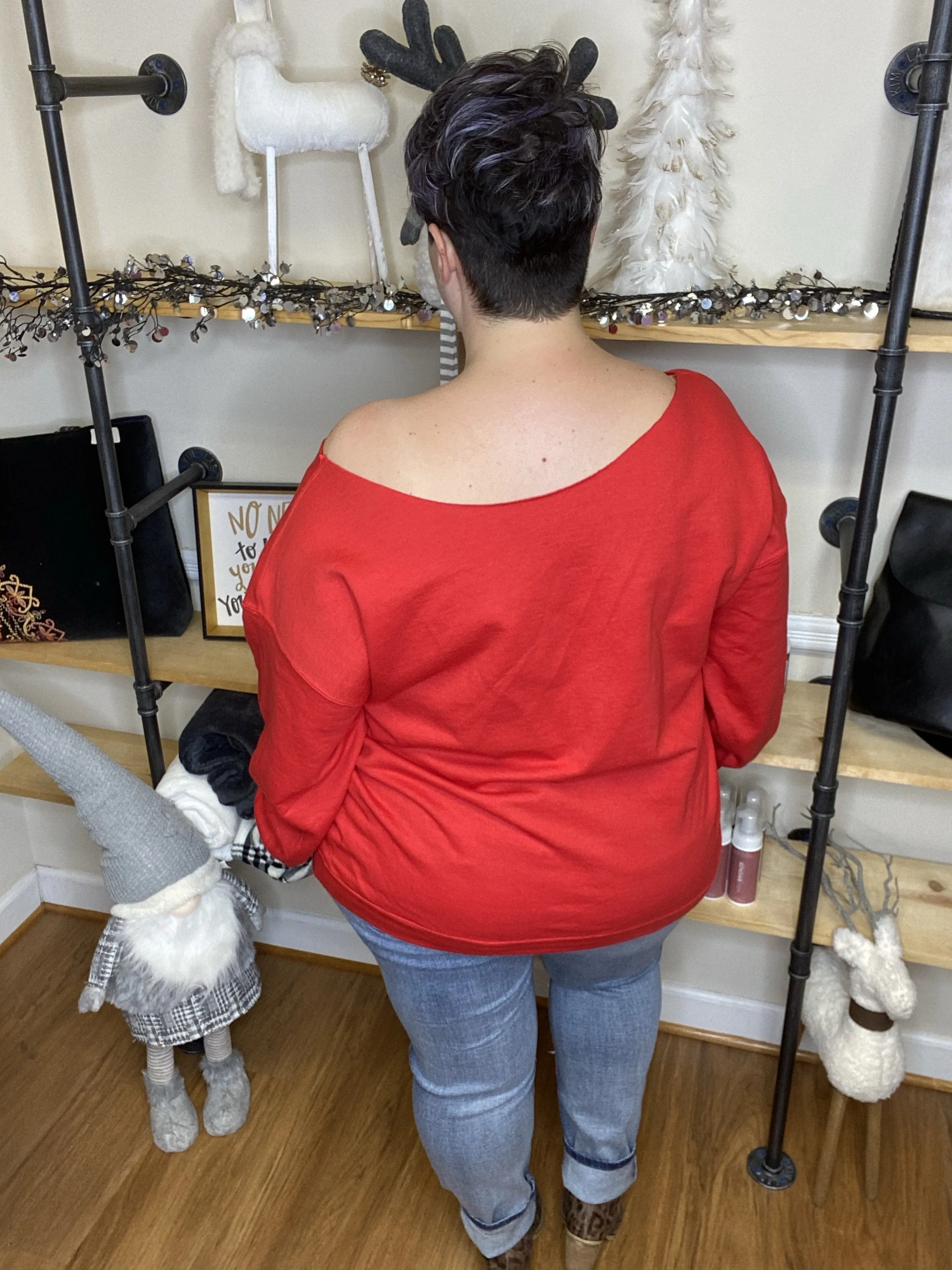 #H58 Merry And Bright Off The Shoulder Sweatshirt