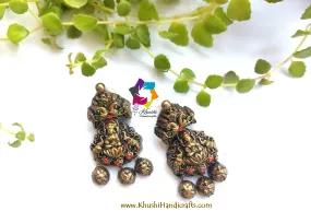 Handmade Terracotta Lakshmi Earrings in Gold shade