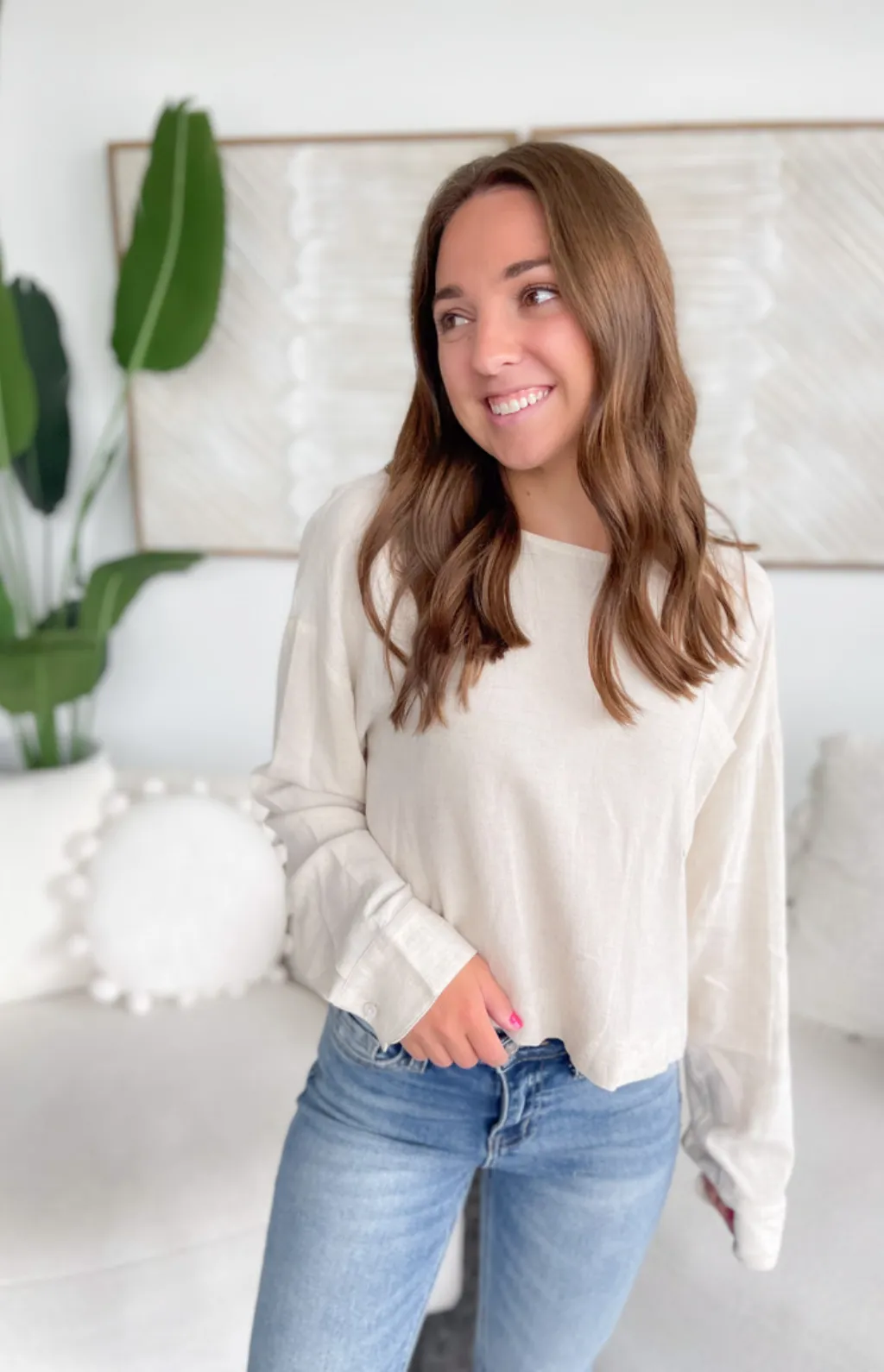 Hazel Beige Long Sleeve Top