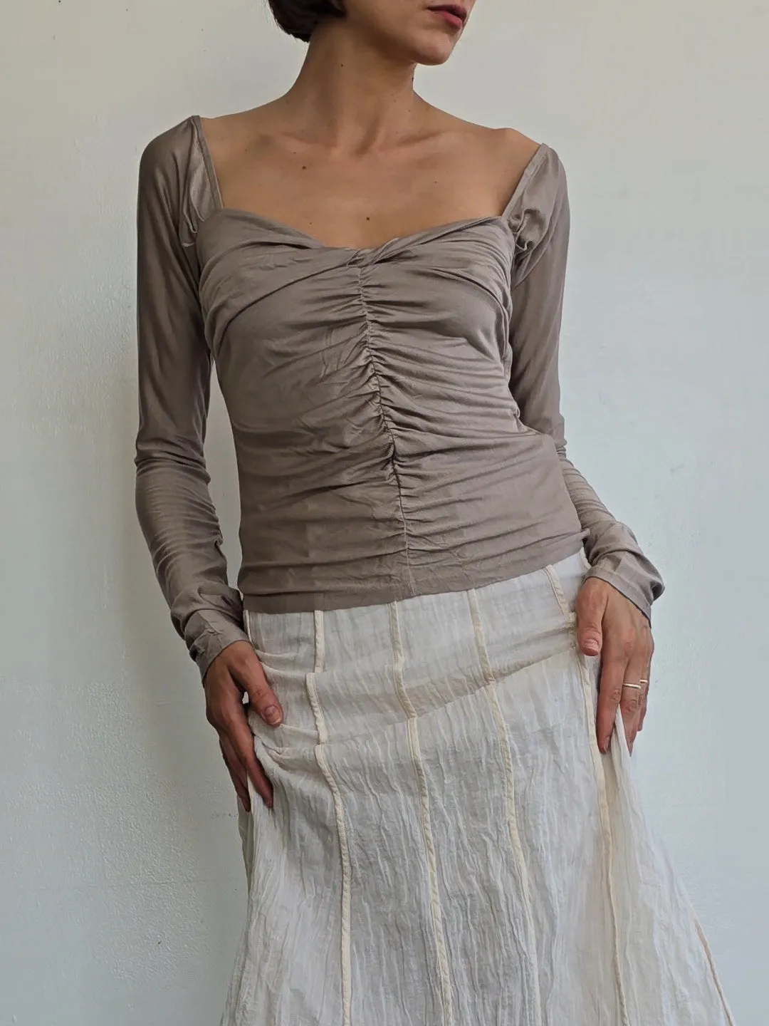 Lavender Silk Ruched Off Shoulder Top (M)