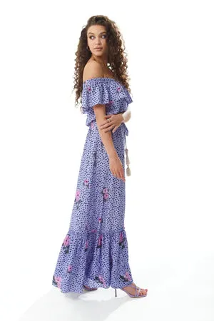 Liquorish Animal And Floral Print Off Shoulder Maxi Dress