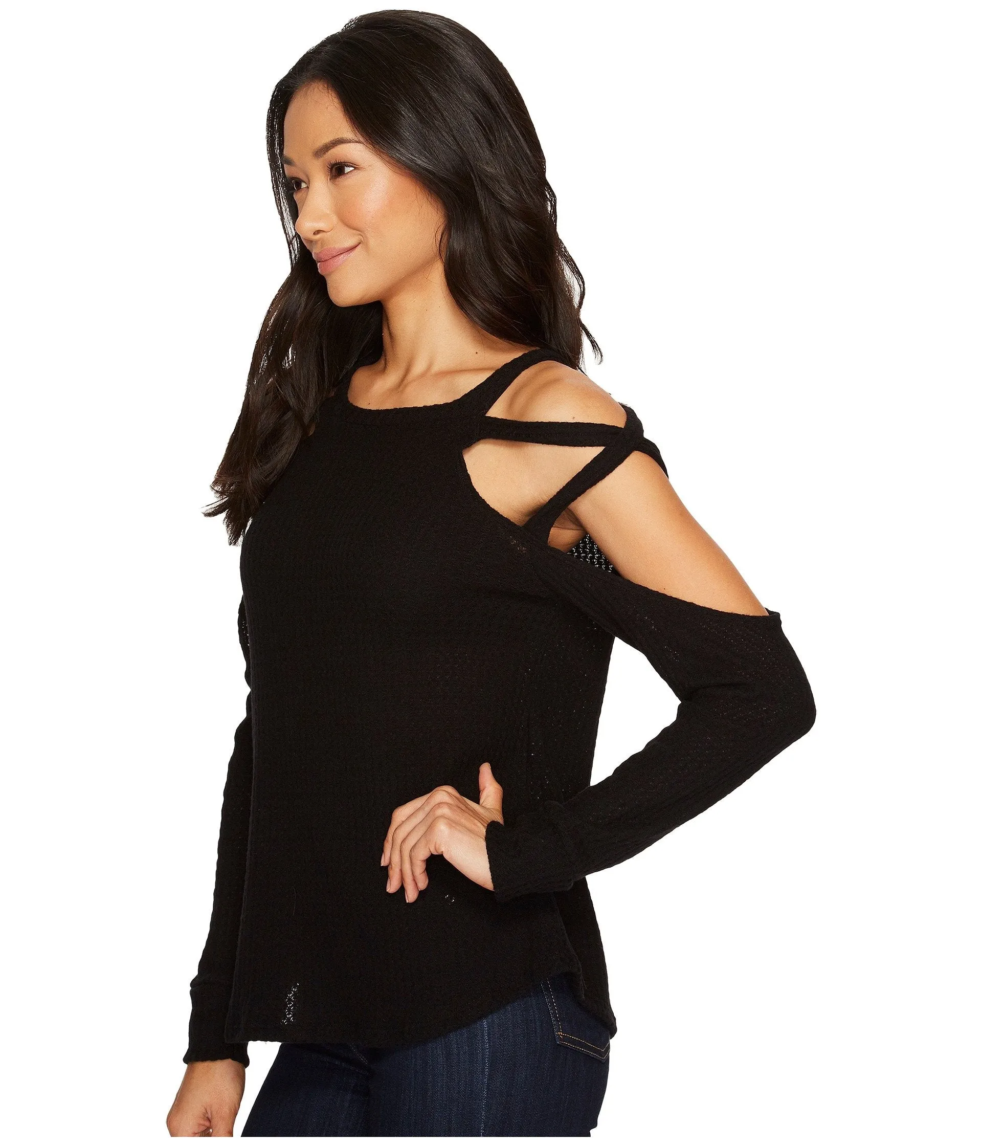 LNA Strappy Shoulder Waffle Sweater