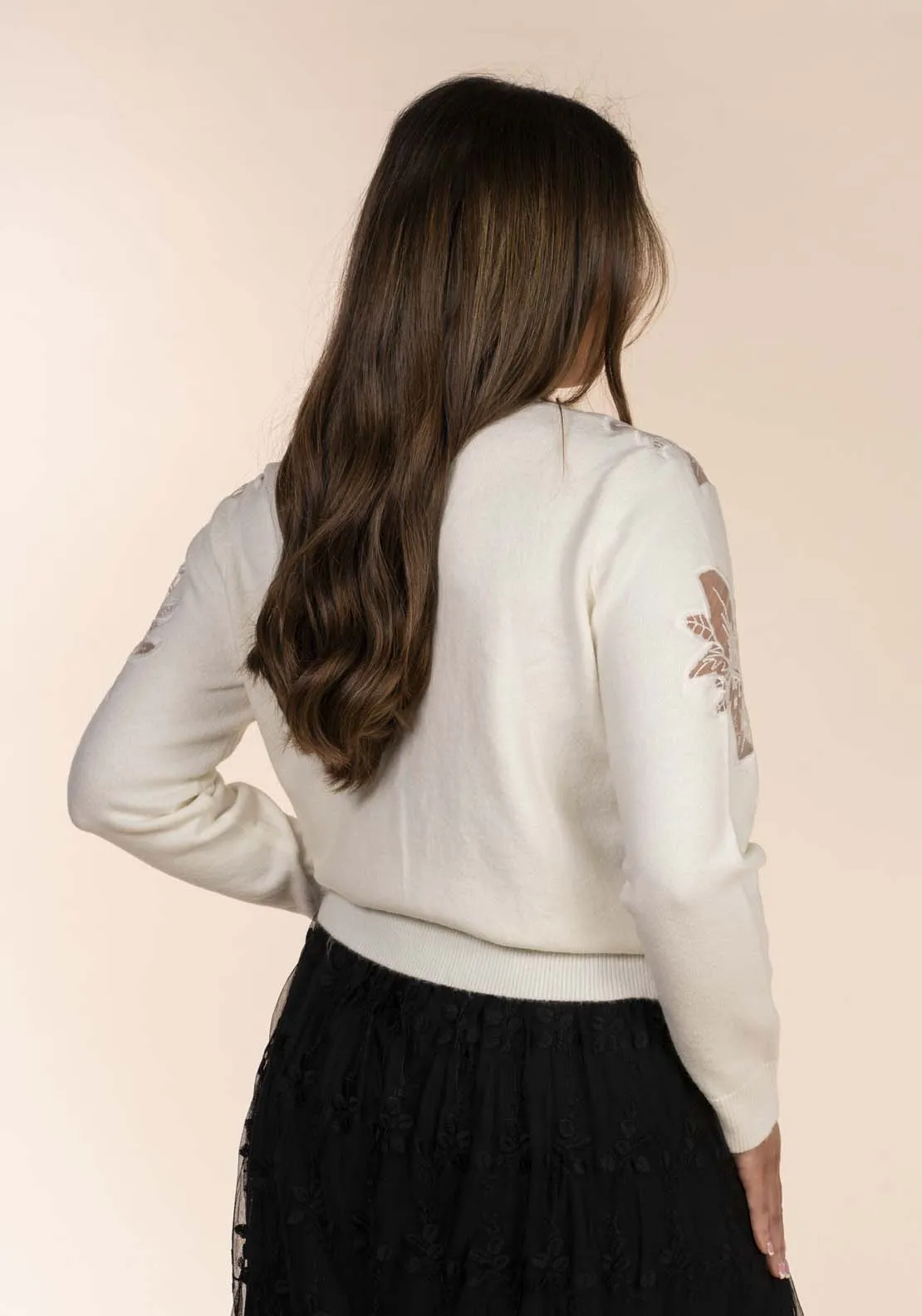 Long Sleeve Lace Shoulder Jumper - Ivory