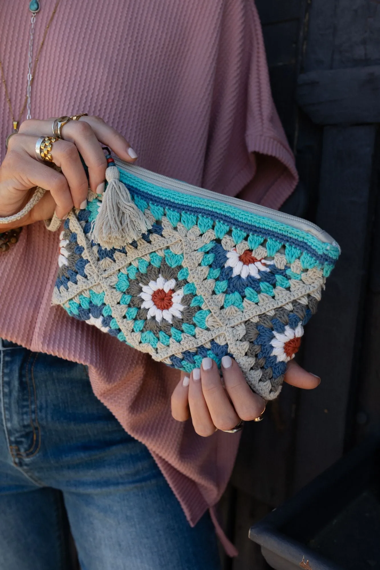 Mosaic Moods Crochet Pouch - Periwinkle