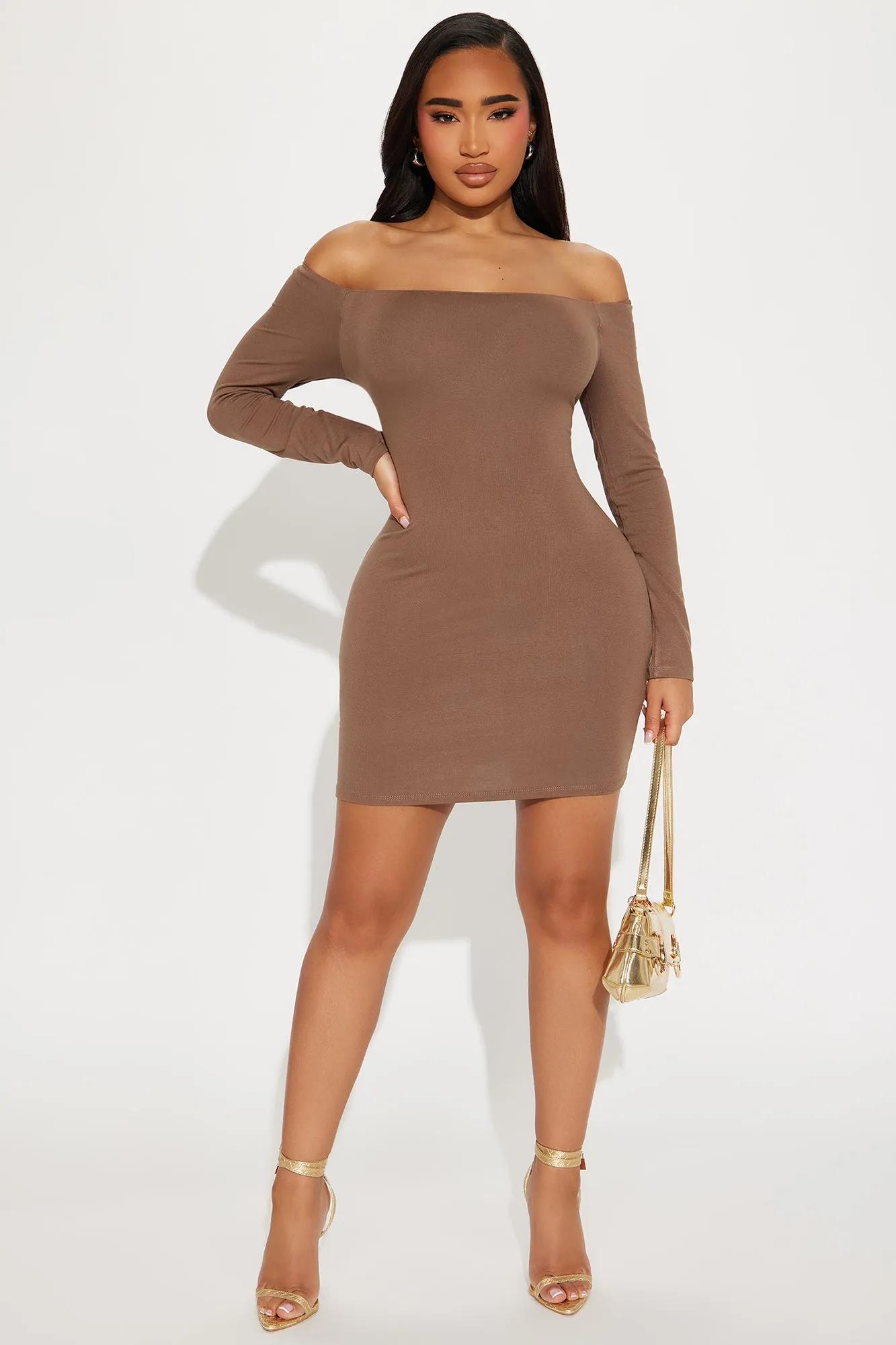 My Go To Off Shoulder Mini Dress - Mocha