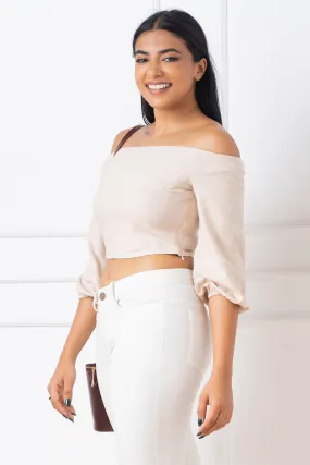 Off Shoulder Linen Crop Top - Slim Fit