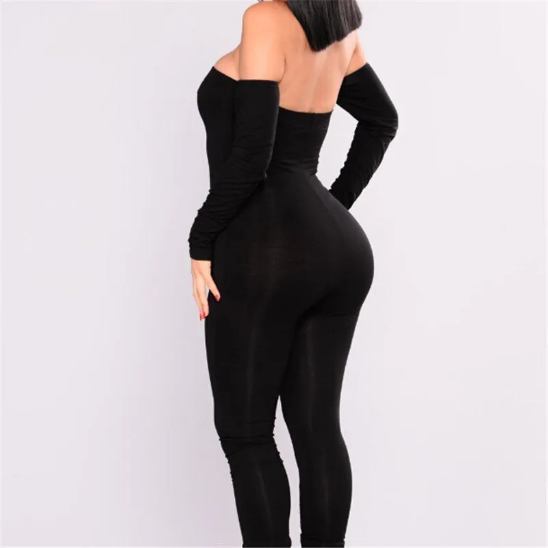 Off Shoulder Long Sleeve Skinny Jumpsuit