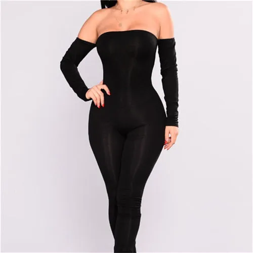 Off Shoulder Long Sleeve Skinny Jumpsuit