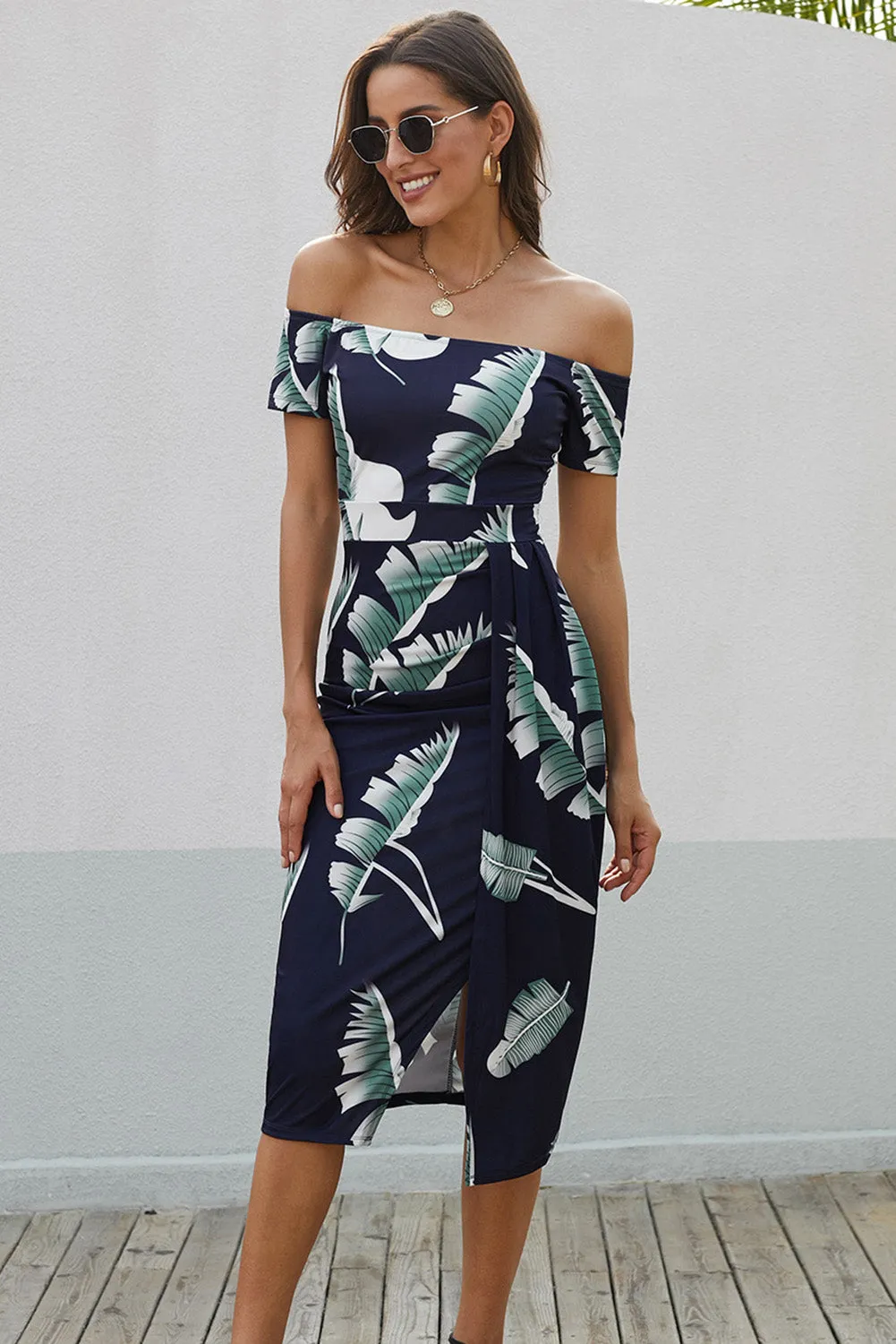 Off-Shoulder Split Dress