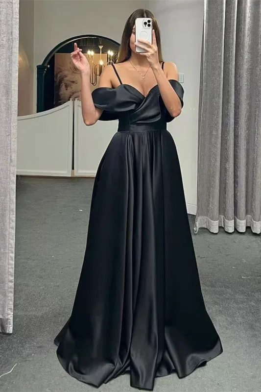 Off-the-Shoulder A-Line Lace-Up Back Long Evening Dress