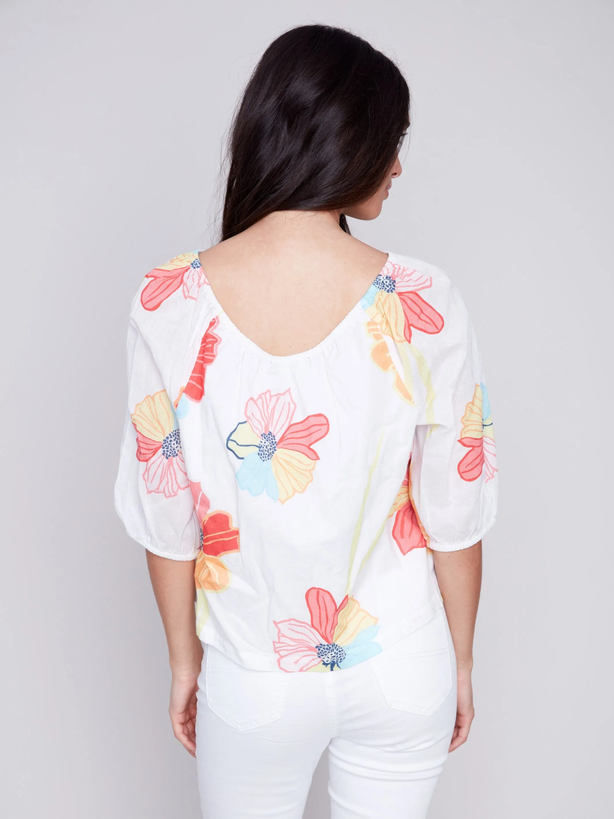 Off-The-Shoulder Cotton Blouse - Flowers