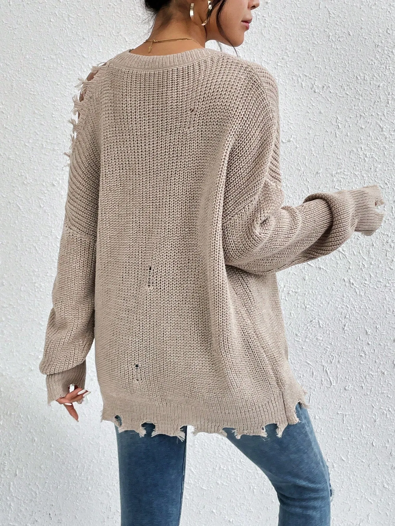 Off the Shoulder Distressed Sweater