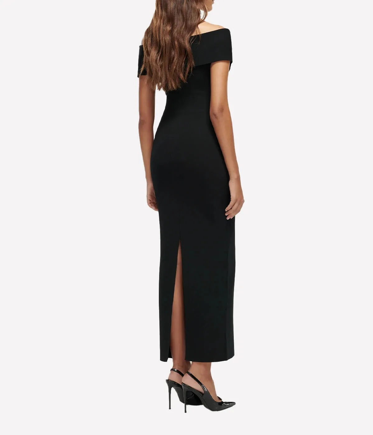 Off The Shoulder Knit Midi Dress in Black