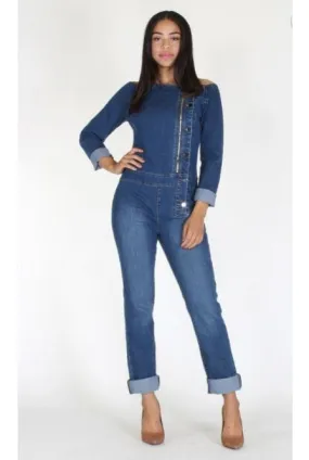 Off The Shoulder Long Sleeve Denim Jumpsuit