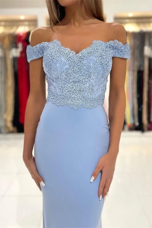 Off-the-Shoulder Mermaid Long Prom Dress With Lace Appliques