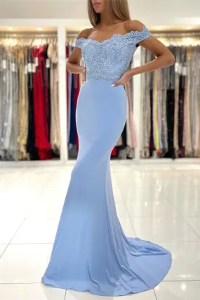 Off-the-Shoulder Mermaid Long Prom Dress With Lace Appliques