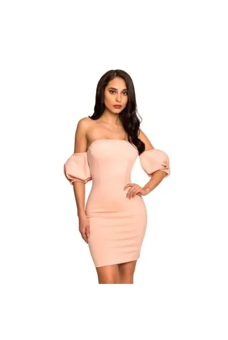 Pink Off The Shoulder Puff Sleeve Dress