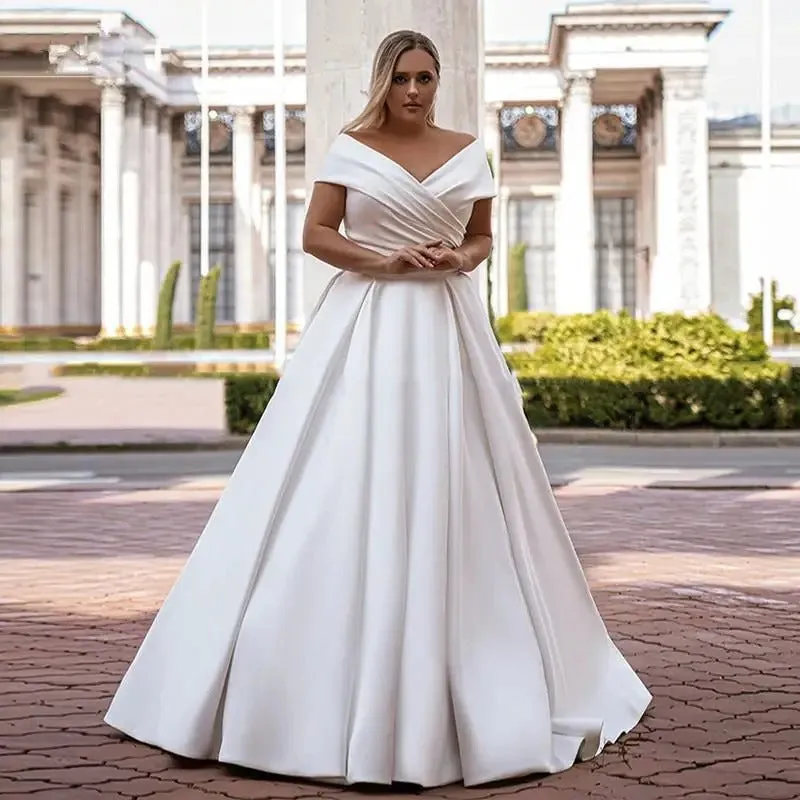 Plus Size Off The Shoulder Satin Wedding Dresses WD1013