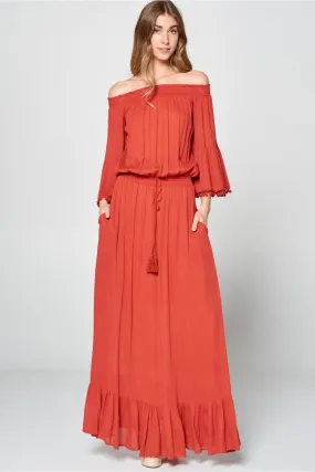 Ruffle Sleeve Off The Shoulder Maxi Dress