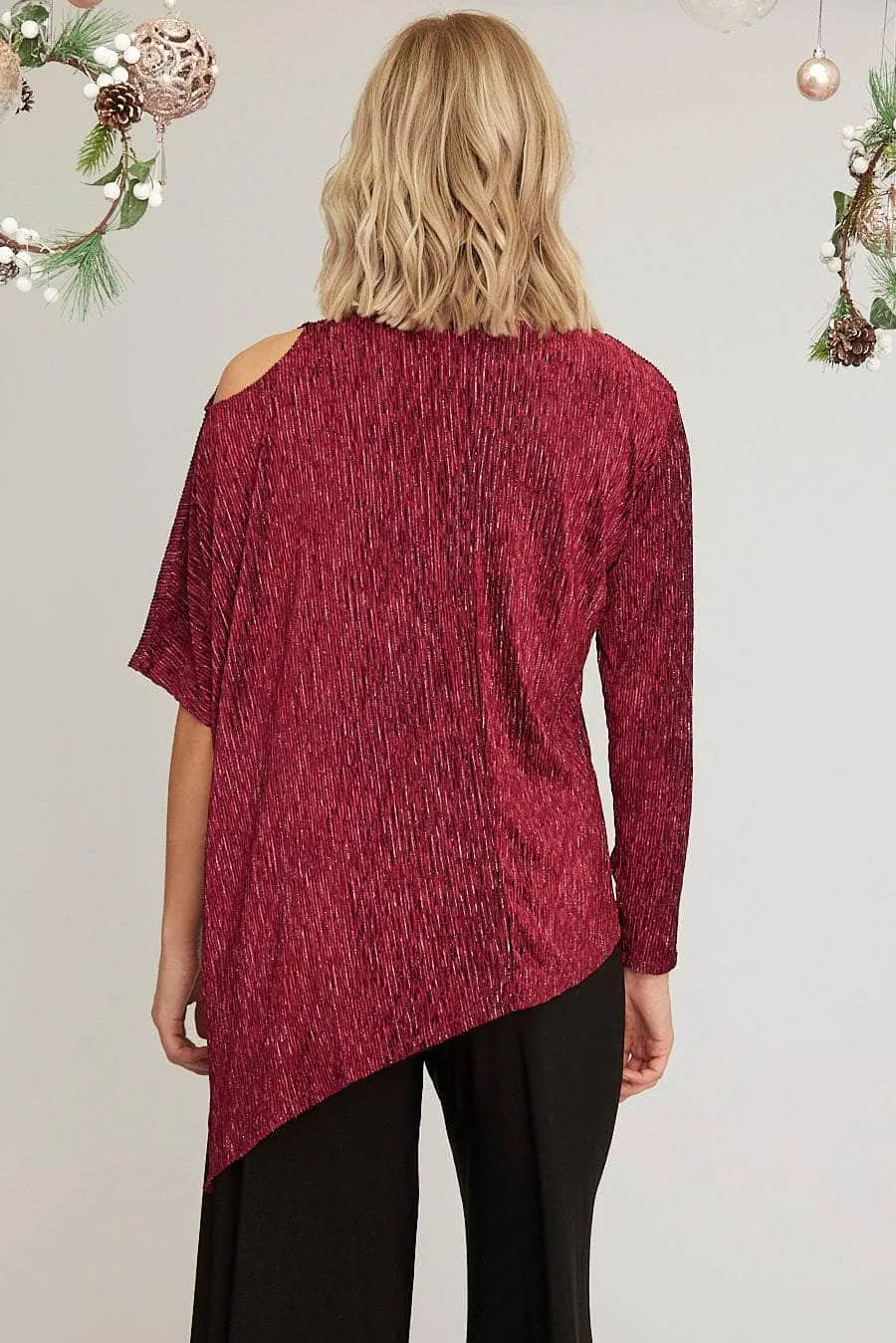 Saloos Velvet Asymmetric Cold Shoulder Top