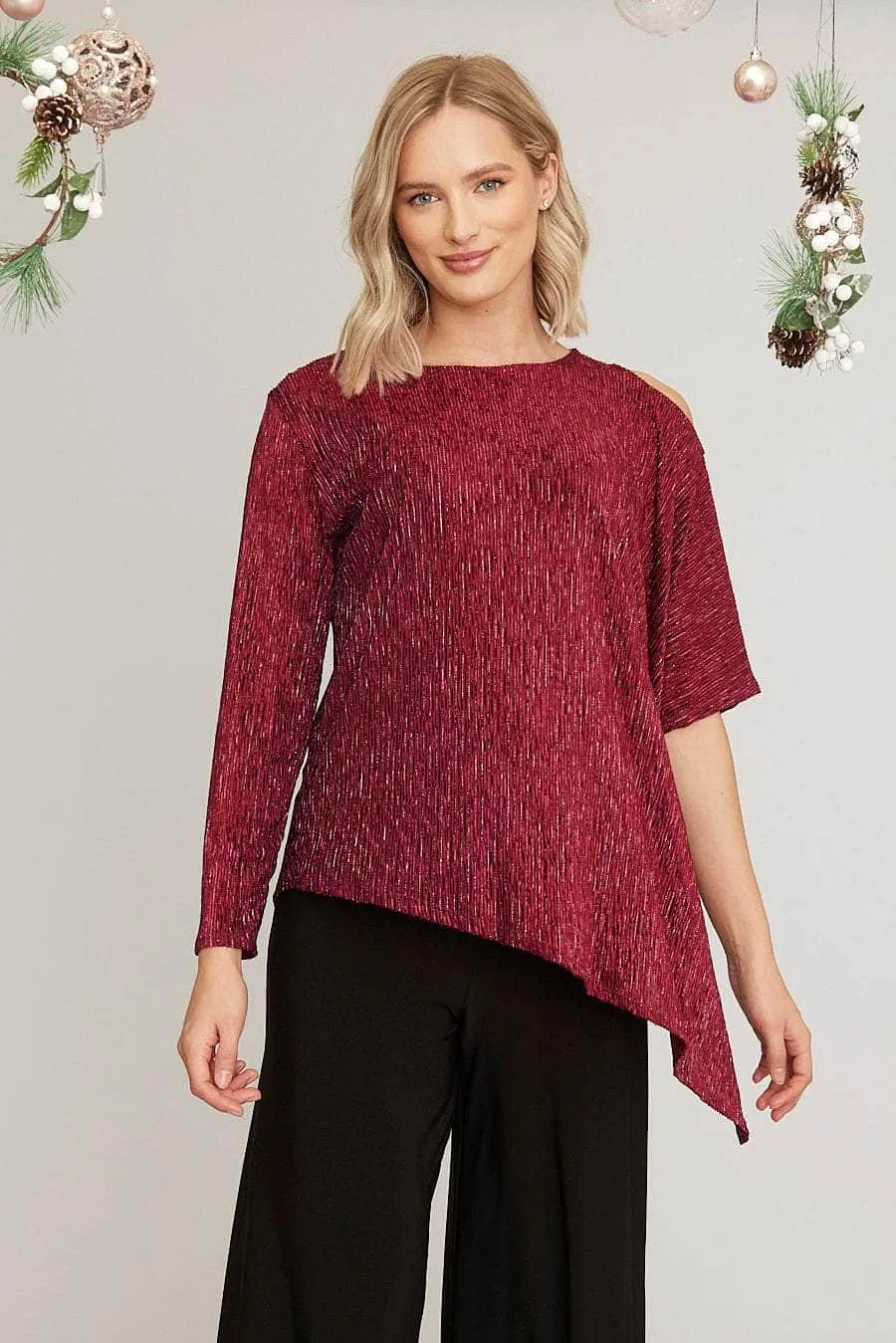 Saloos Velvet Asymmetric Cold Shoulder Top