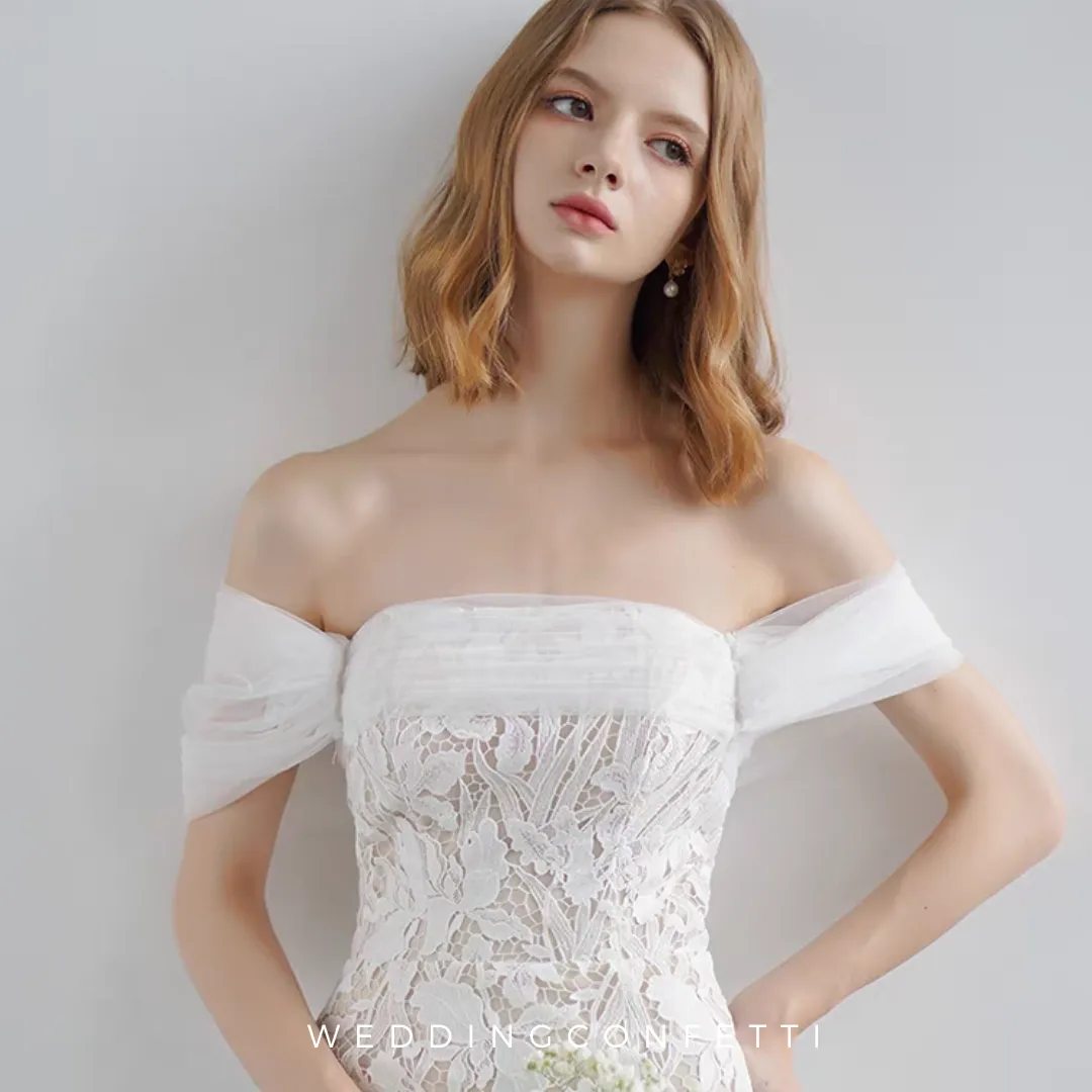 The Canary Wedding Bridal Off Shoulder Lace Tulle Gown