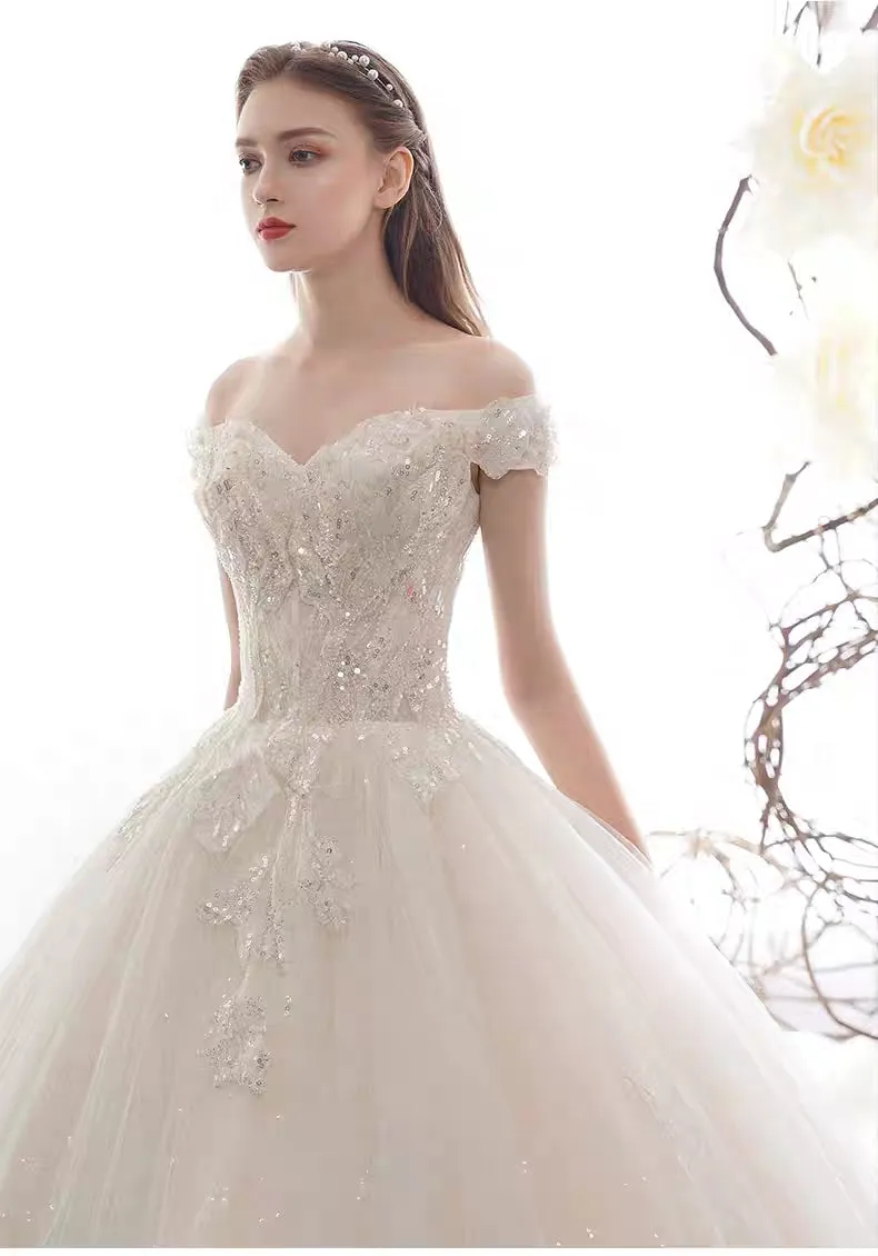 The Claris Wedding Bridal Tulle Off Shoulder Gown