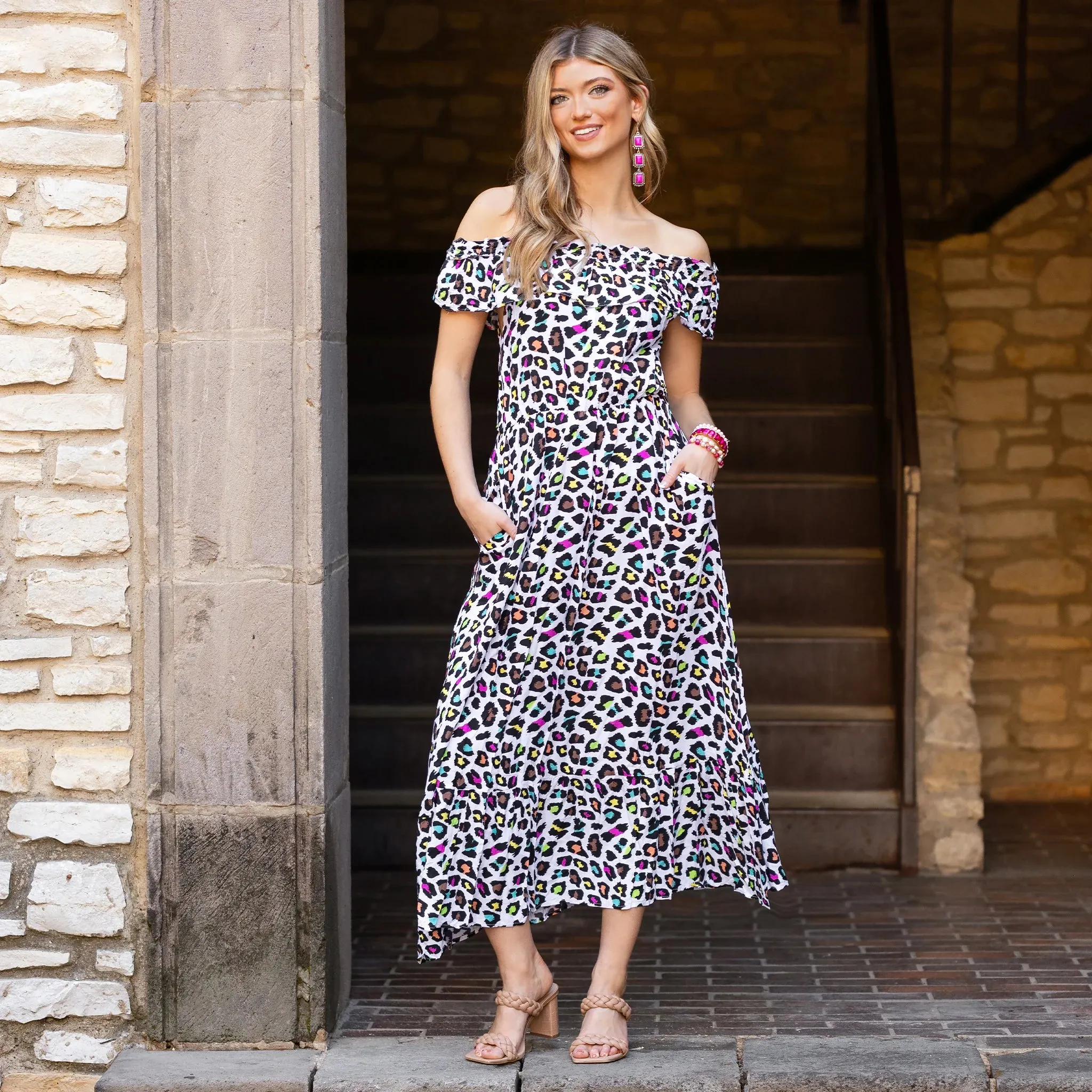 White Colorful Leopard Maxi Dress