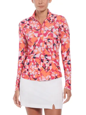 Womens Geometric Floral Print Golf Shirt