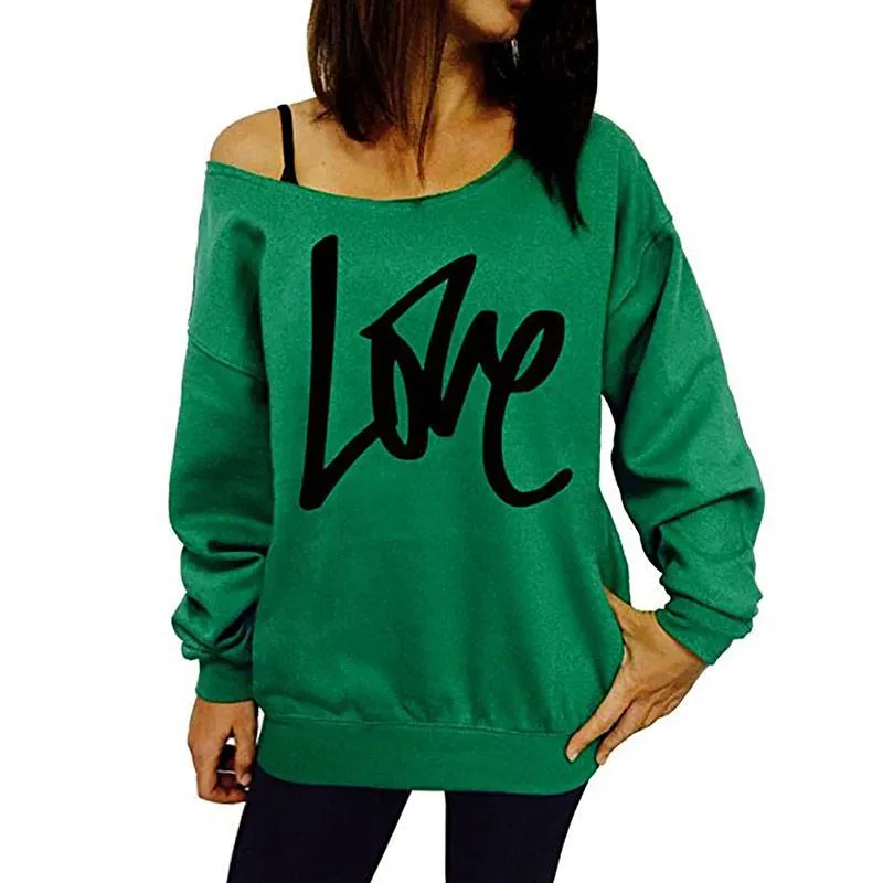 Women's Letter Love Print Sexy Off Shoulder Long Sleeve Tops