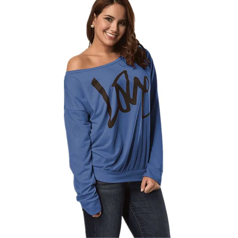 Women's Letter Love Print Sexy Off Shoulder Long Sleeve Tops