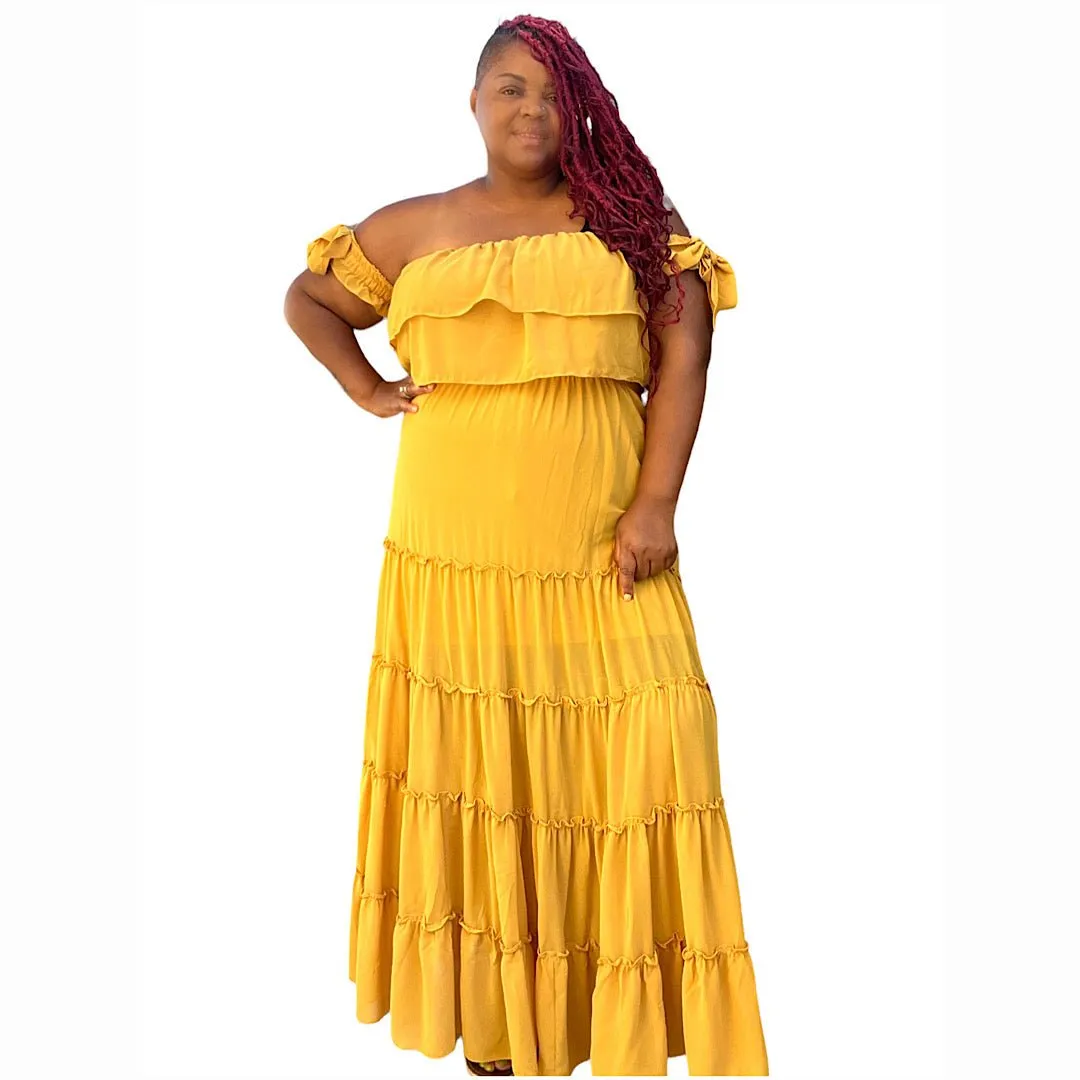 Women's Plus Size Honey Mustard Tired Maxi Dress