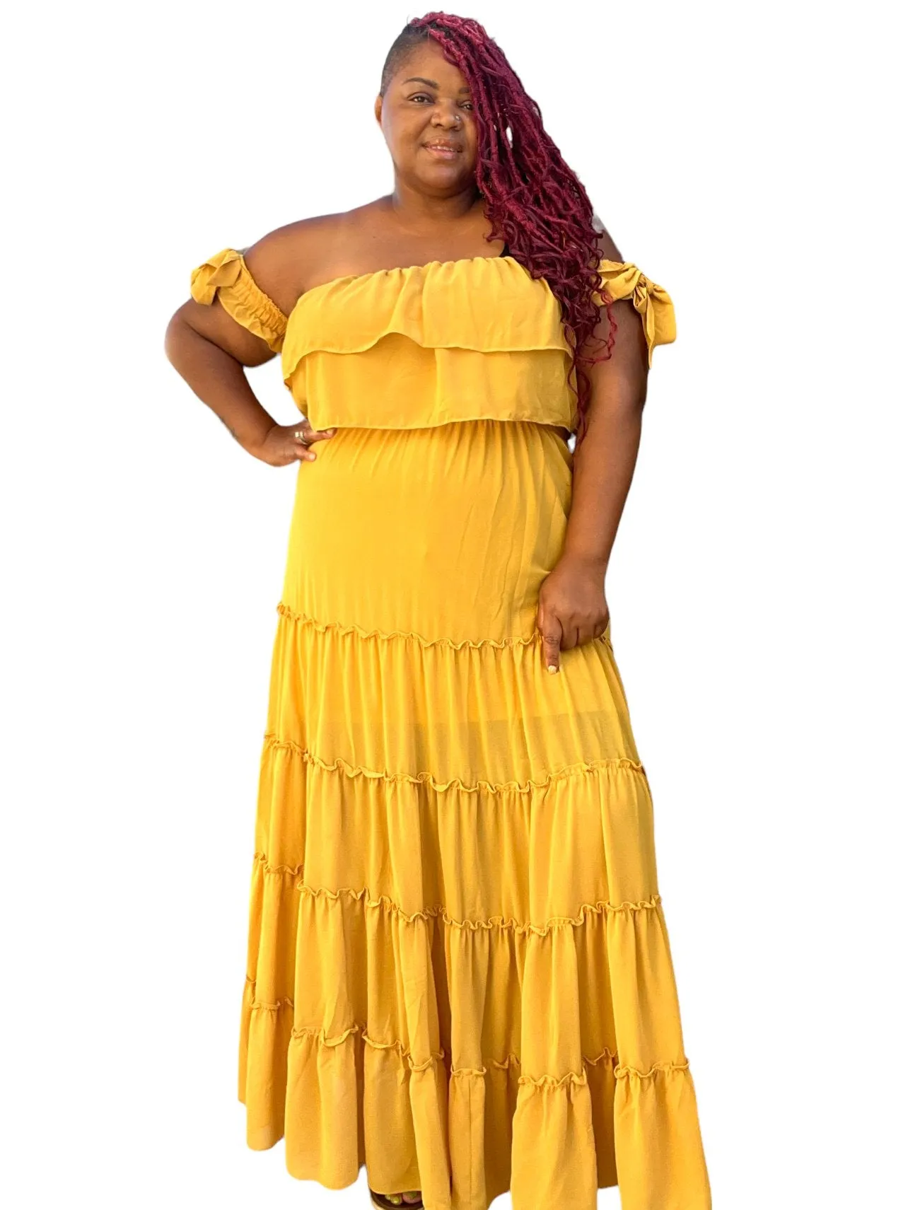 Women's Plus Size Honey Mustard Tired Maxi Dress